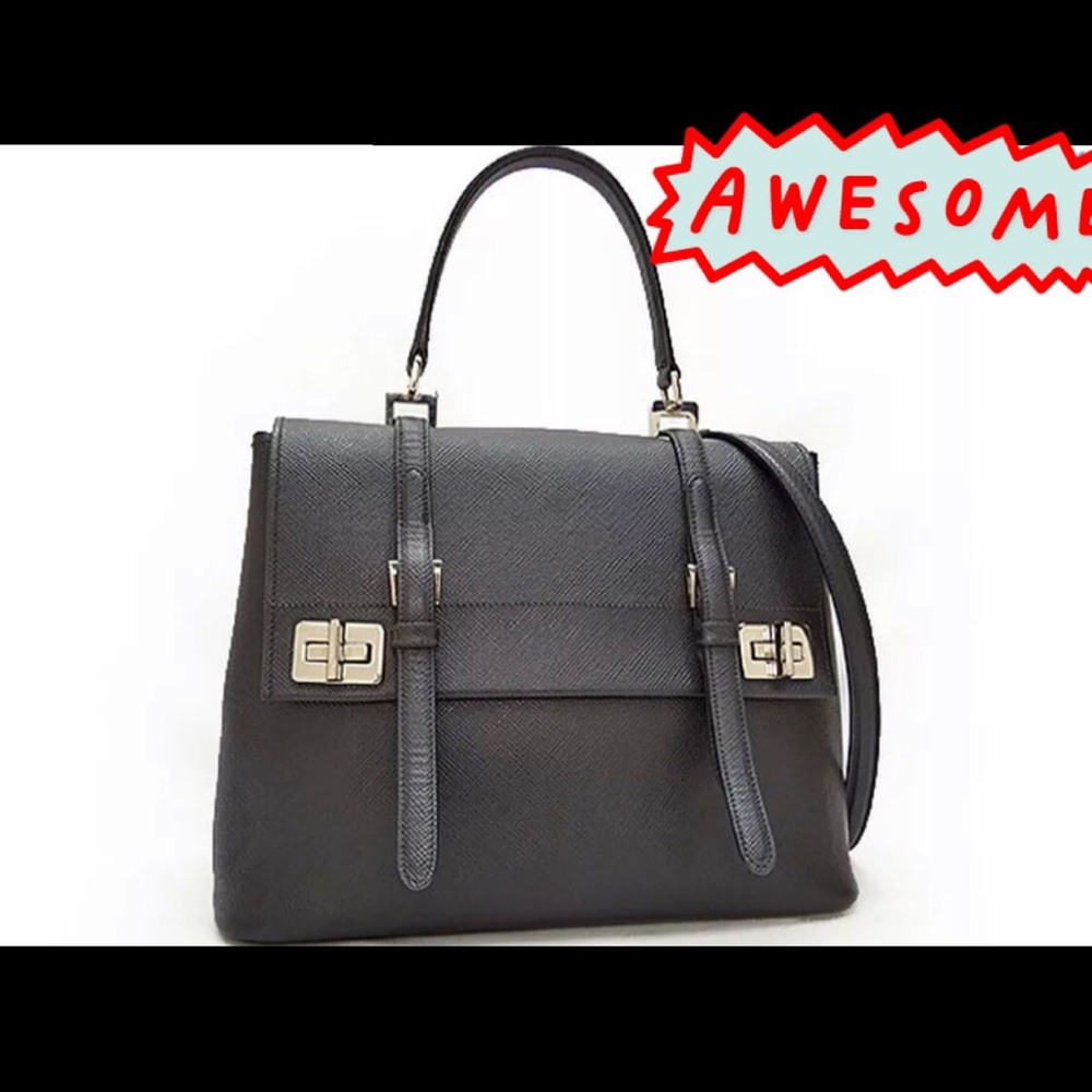 Prada saffiano cuir 2ways handbag shoulder tote